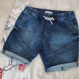 Blue Denim Shorts with Drawstring